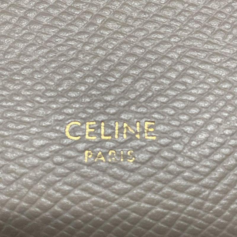 Celine Trifold Wallet Small Tri-fold Wallet Gray Beige Leather