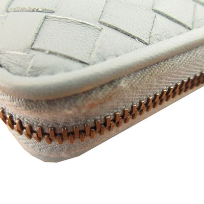 Bottega Veneta Intrecciato Leather Light Blue Round Zipper Long Wallet 1370