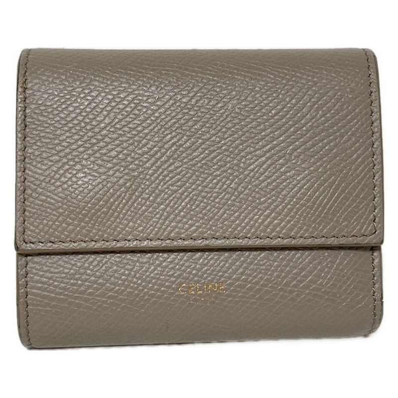 Celine Trifold Wallet Small Tri-fold Wallet Gray Leather