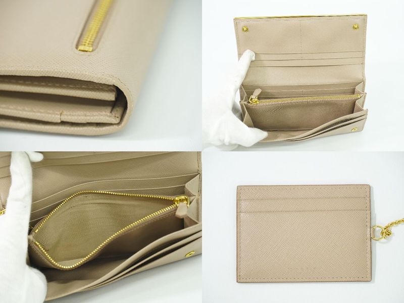 Authentic Prada Leather Long Wallet Long Wallet Pink Beige Wallet Pre-owned