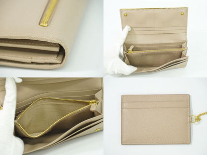Authentic Prada Leather Long Wallet Long Wallet Pink Beige Wallet Pre-owned