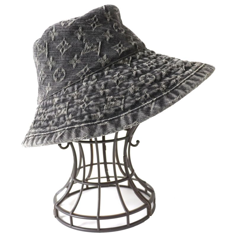 Louis Vuitton 410907 Cotton Monogram Denim Hat Bucket Hat Black S Made In
