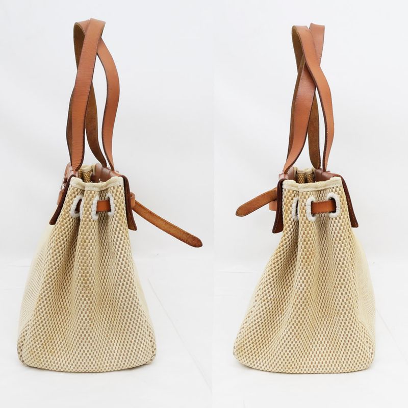 Hermes Herbag Her Bag Cabas MM Toile GM Tote Bag Hand Silver Hardware
