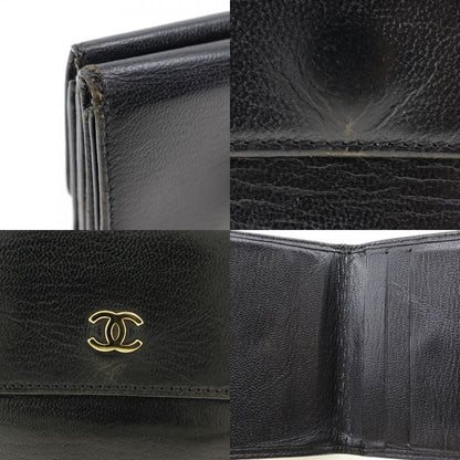 Chanel Coco Mark W Hook A13456 Calf Black Ladies Bifold Wallet