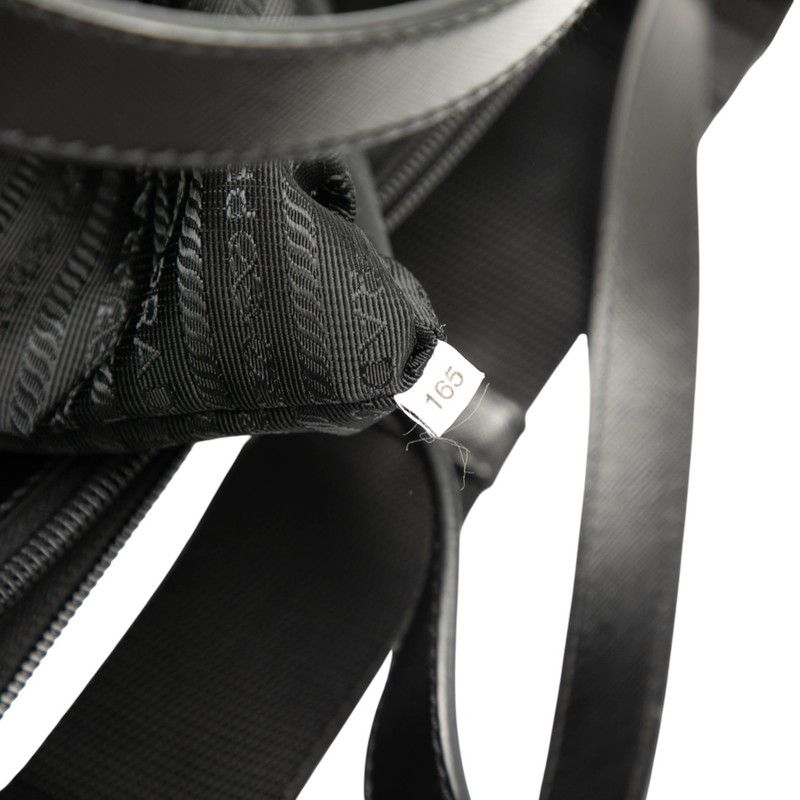 Prada Triangle Logo Plate Tote Shoulder Bag 2WAY Va0610 Black Nylon Leather