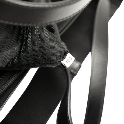 Prada Triangle Logo Plate Tote Shoulder Bag 2WAY Va0610 Black Nylon Leather