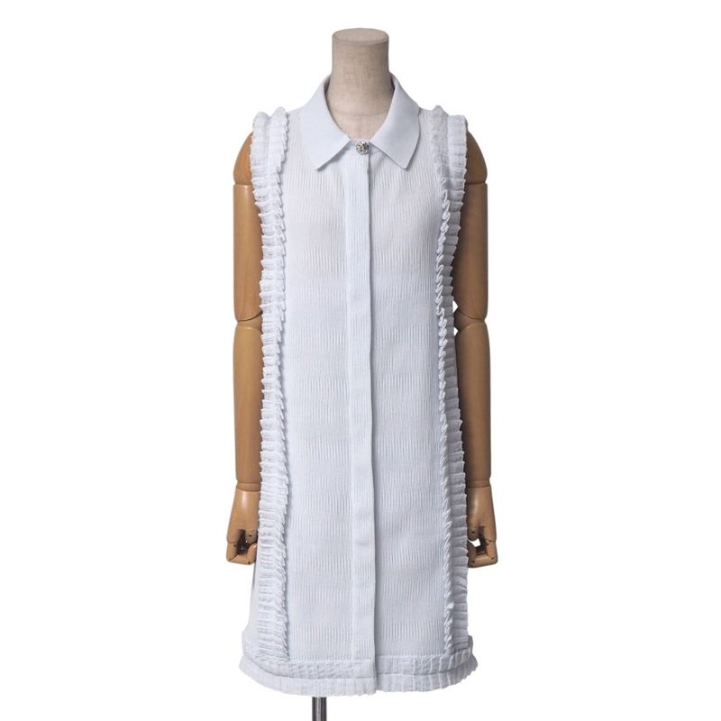 Chanel Dress Size 34 P54 Ruffle Embellishment Knit Sleeveless Dress With