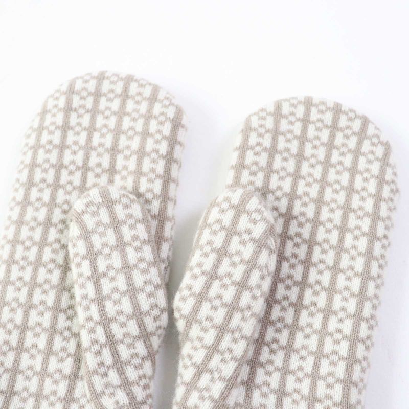 Hermes Hope 100% Cashmere Jacquard H Motif Knit Mittens/gloves Glazed Ivory S
