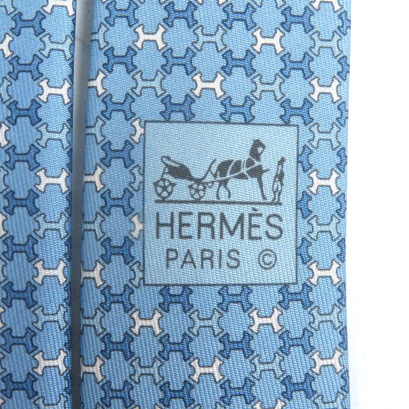 Hermes 100% Silk H Street Total Pattern Regular Tie Light Blue With Box Made