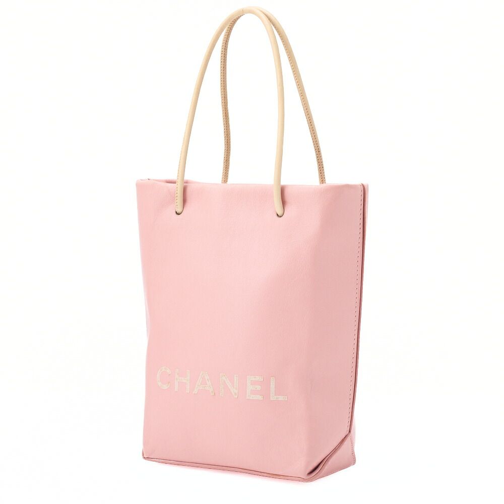 Chanel Mini Tote Bag Essential Logo Mark Lambskin Pink Silver Hardware Handbag
