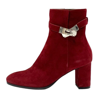 Hermes Saint Germain Boots Short Boots Shoes Kelly Hardware Suede Red Silver