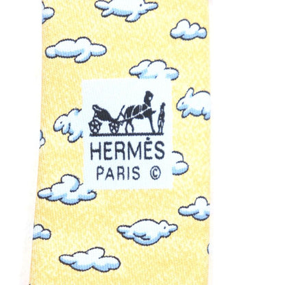 Hermes 100% Silk Clouds Animal All Over Pattern Necktie Orange Blue Made In