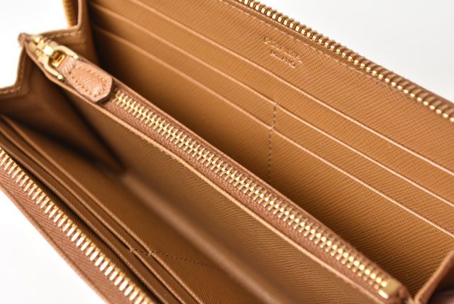 Prada Wallet Long Wallet 1m0506 Saffiano Metal Shape Pressed Leather Caramel