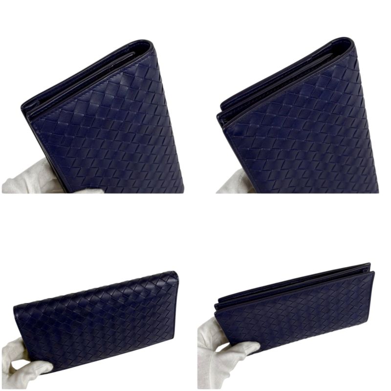 Bottega Veneta Botteg Veneta Bifold Long Wallet Intrecciato Leather Navy Long