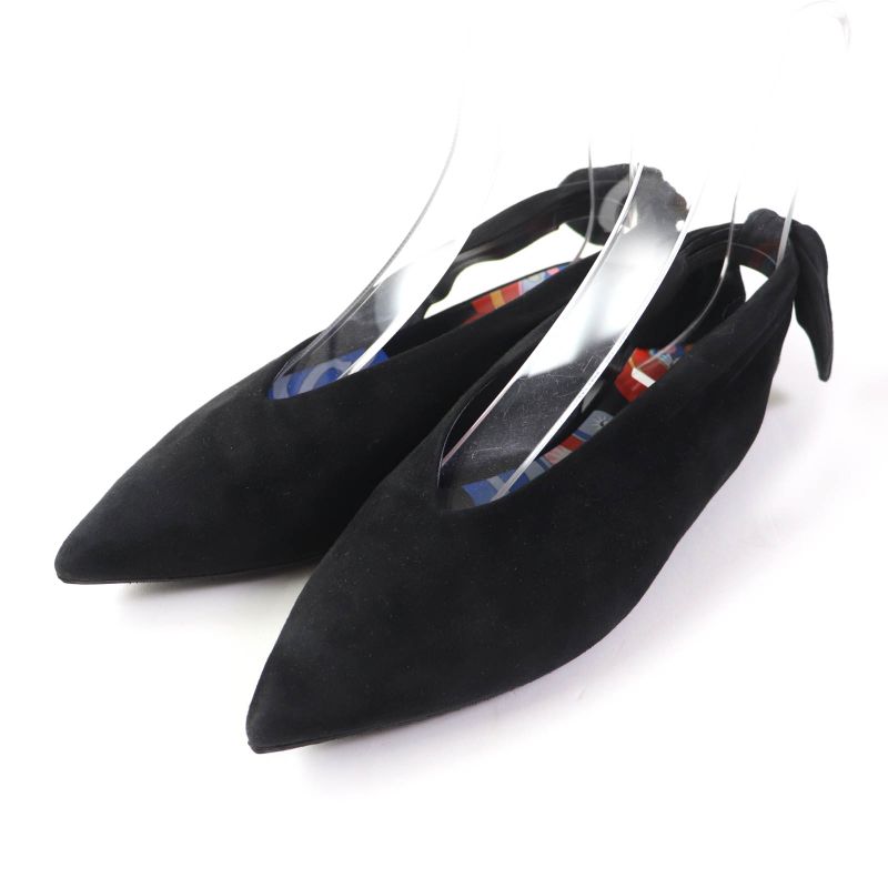 Hermes 2022 Suede Leather Pointed Toe Pumps With Back Bow Black 37 Storage With