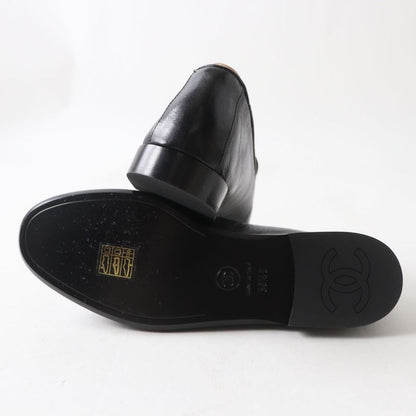 CHANEL 23A G45008 Coco Mark Shiny Calfskin Leather Loafers Black 36 1/2C With