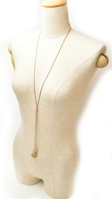 Chanel Necklace Pendant Chanel Long Coco Mark CC Heart Rhinestone Gold