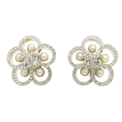 Chanel Flower Rhinestone Earrings Metal Ladies