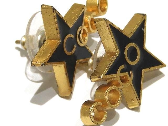 Chanel Earrings COCO Star Motif Black × Gold Ladies 01P Coco Accessories ▼7D