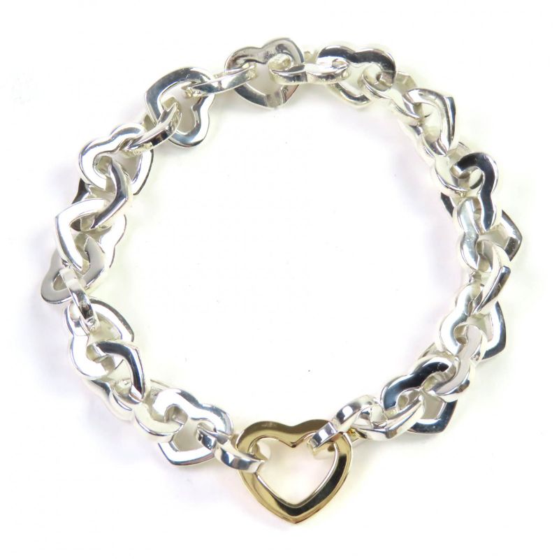 Tiffany & Co Heart Link Bracelet 925 750 Accessory Silver Gold Weight 36.2g