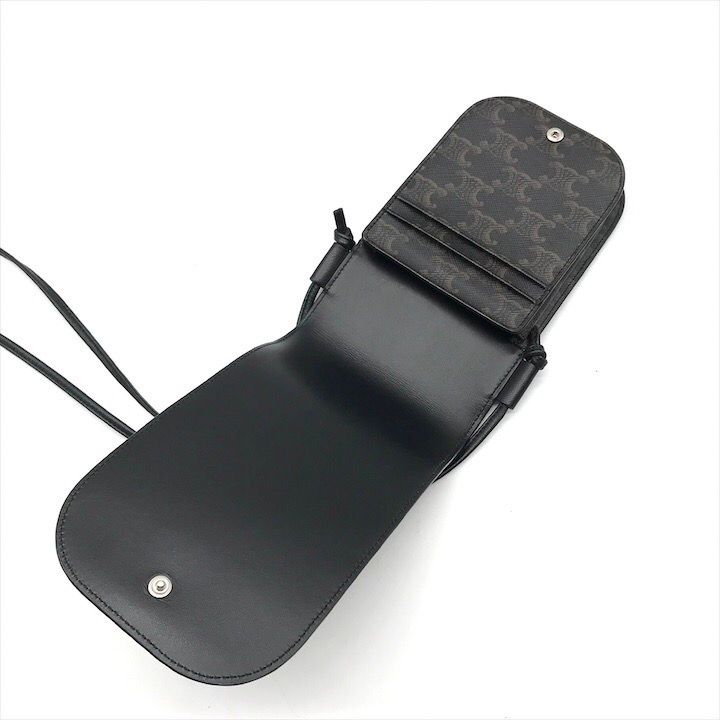 Celine Macadam Triomphe Phone Pouch Shoulder Bag Black Purse