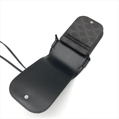 Celine Macadam Triomphe Phone Pouch Shoulder Bag Black Purse
