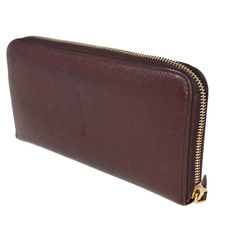 Prada Long Wallet Round Zipper Bordeaux Leather 02bs192