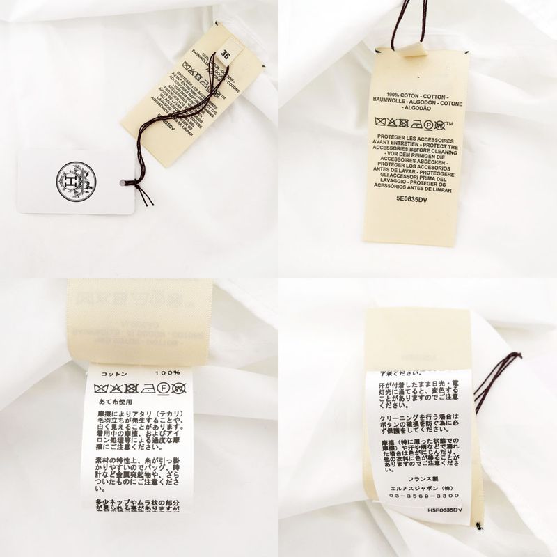 Hermes Shirt Cru De Sel White 36 Size Cotton Long Sleeve Women's
