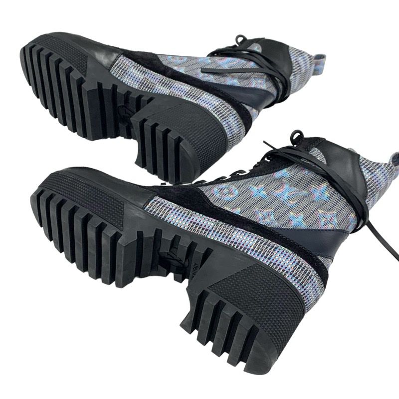 Louis Vuitton Laurie Line Monogram Boots Short Boots Shoes Leather Suede Black