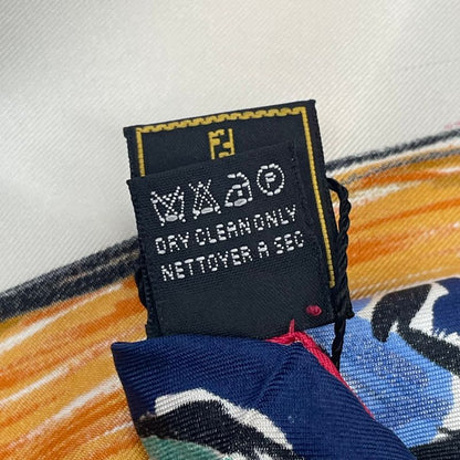 Fendi Scarf Large Silk Logo Floral Pattern With Box Multicolor