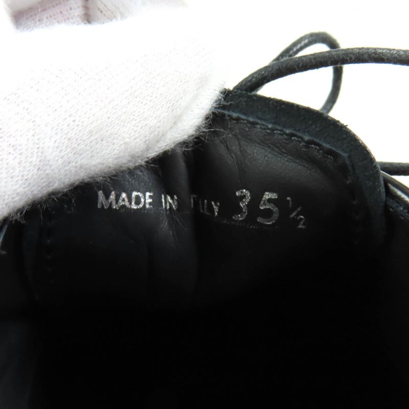 Prada Back Logo Platform Lace Up Leather Shoes Black 35.5 With Box And Storage