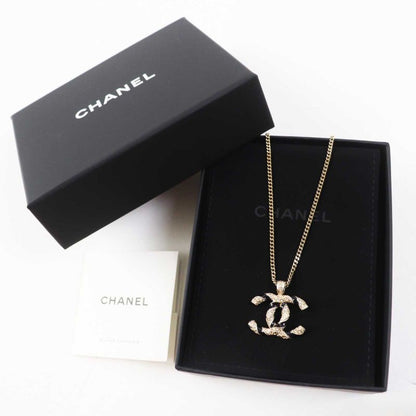 CHANEL A21C F Coco Mark Pendant / Necklace With Pearl And Rhinestone Gold Black
