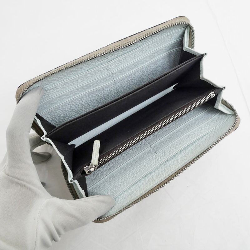 Fendi Round Zip Zipper Long Wallet Light Gray Light Blue 7m0210