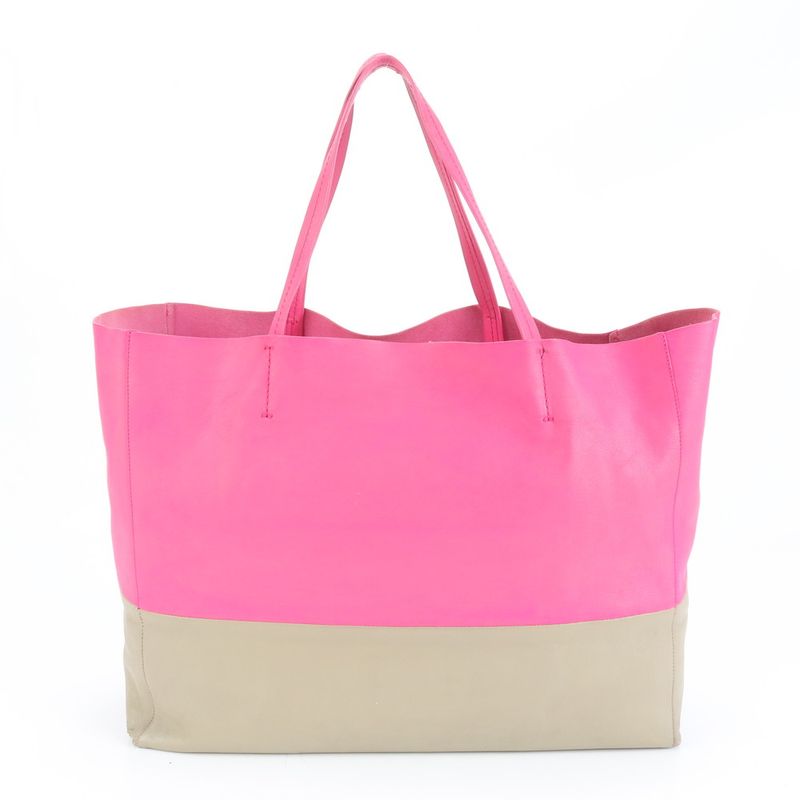 Celine Horizontal Cabas Leather Tote Bag Shoulder Hand Pink Bicolor A4 Ladies
