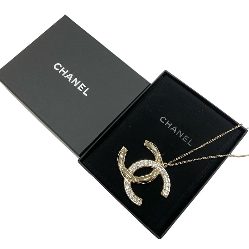 Chanel Necklace Pendant Choker Gold Coco Mark Rhinestone