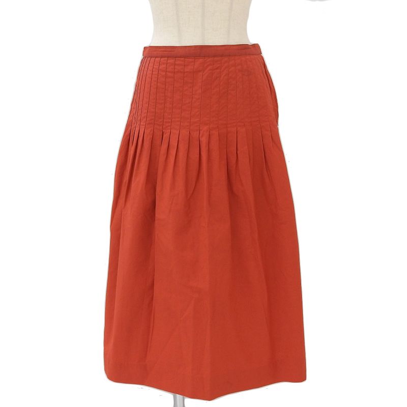 Saint Laurent Paris 80's Vintage Archive Cotton Pleated Long Skirt Red 44 Rare