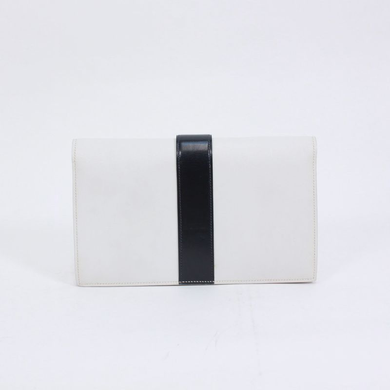 Hermes Medor Box Calf Black And White Clutch Bag Silver