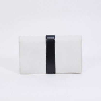 Hermes Medor Box Calf Black And White Clutch Bag Silver