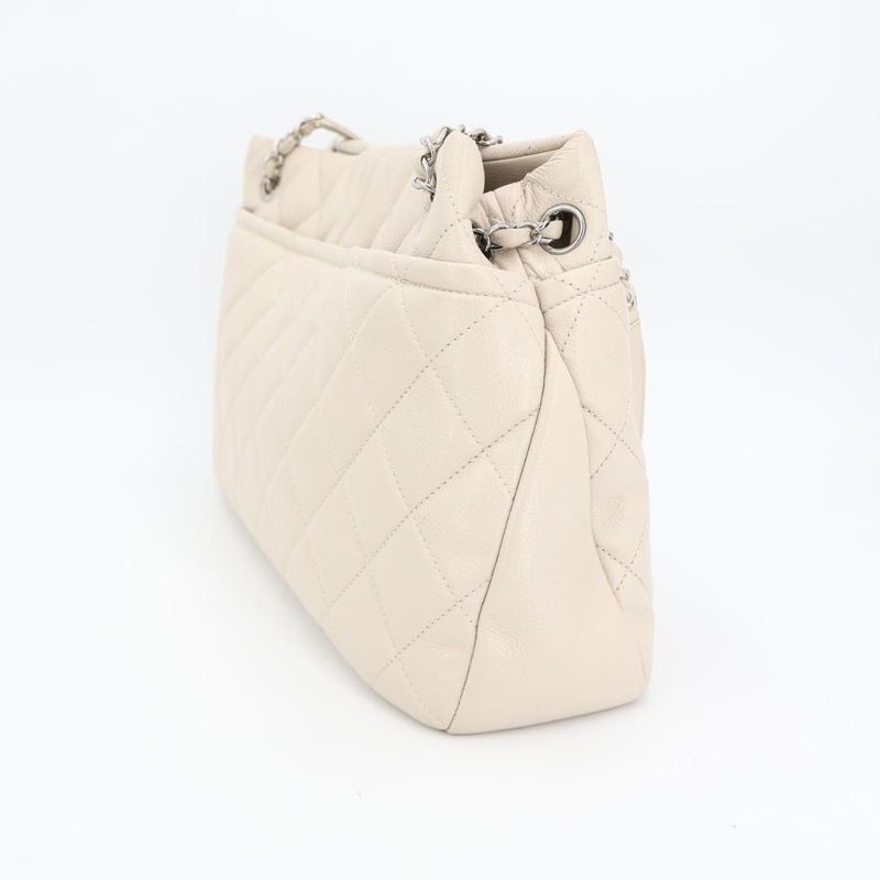 Chanel Chain Tote Bag Matelasse Coco Mark Gray-beige Soft Caviar Skin