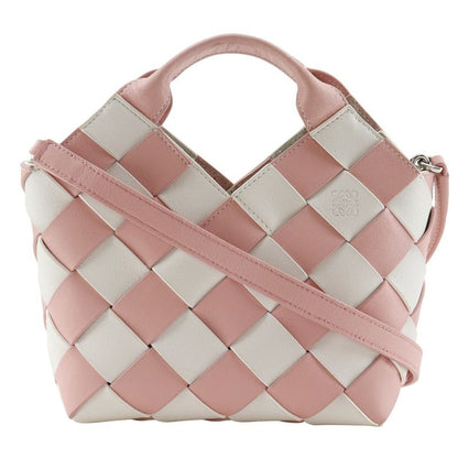 Loewe Woven Basket Small 2WAY Shoulder Calf Pink/white Women's Handbag