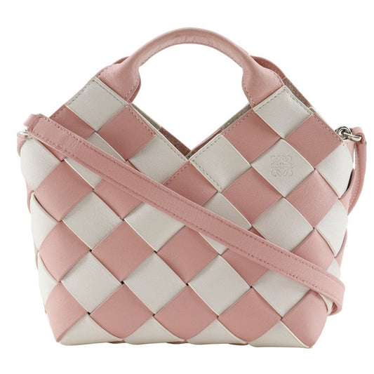 Loewe Woven Basket Small 2WAY Shoulder Calf Pink/white Women's Handbag