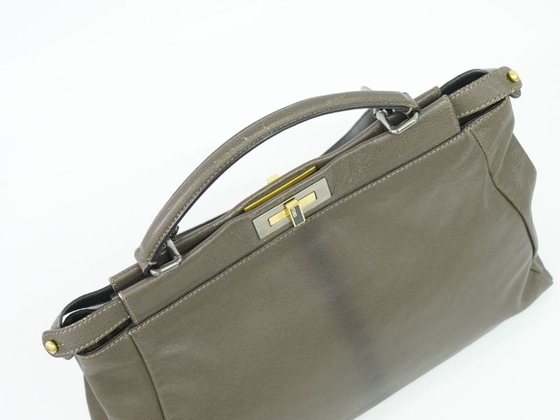Authentic Fendi Peekaboo 2WAY Shoulder Bag Handbag Leather Grayish 8bn210