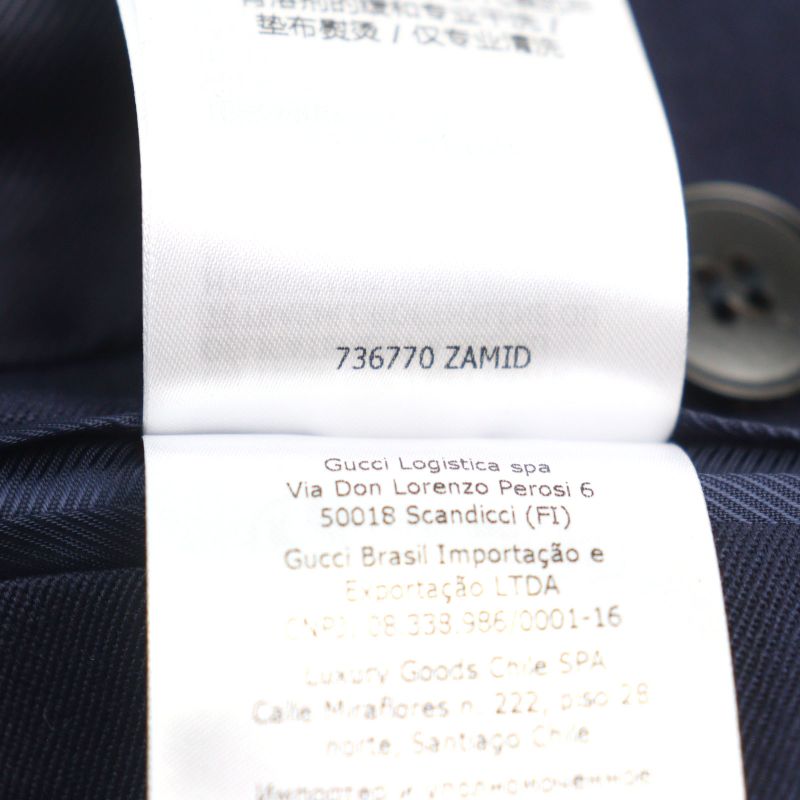 Gucci 23SS 736770 100% Wool Notched Lapel Walnut Double Breasted Jacket Navy 48