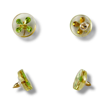 Chanel Clover Motif Earrings Circle Round Clear Green Mini Earrings Binaural