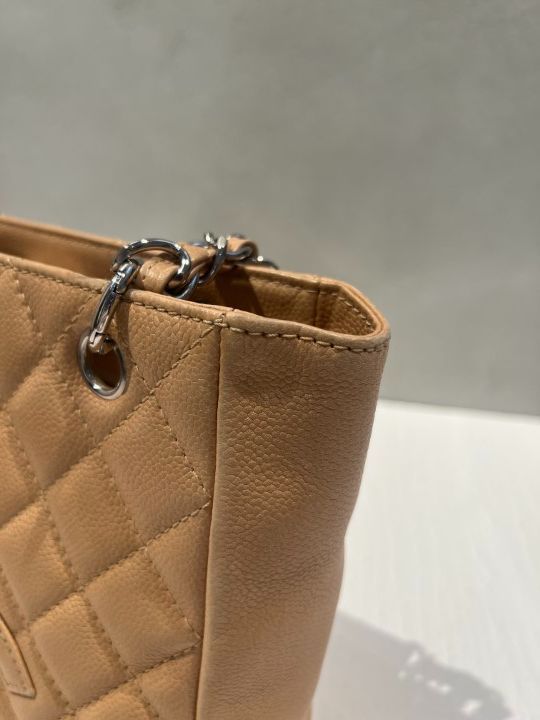Chanel Caviar Skin PST Beige Coco Mark Chain Tote Bag 12s