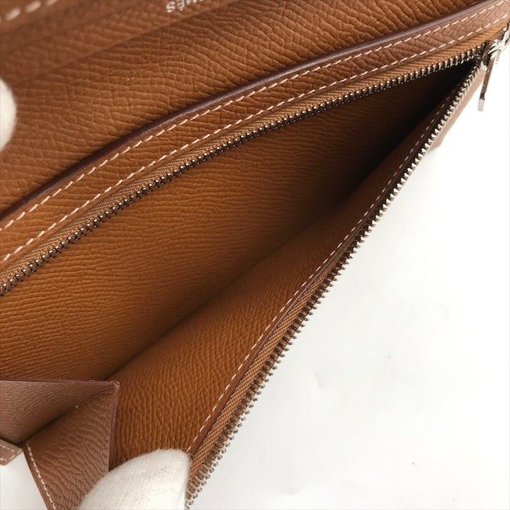 Hermes Bearn Souffle Epsom Gold Wallet Brown Leather