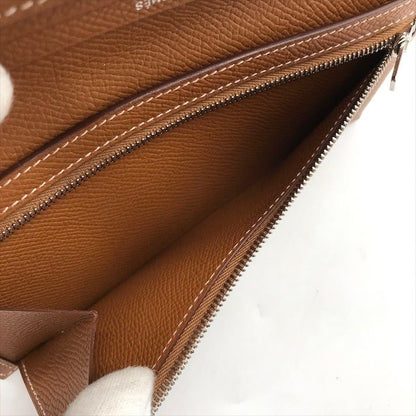 Hermes Bearn Souffle Epsom Gold Wallet Brown Leather