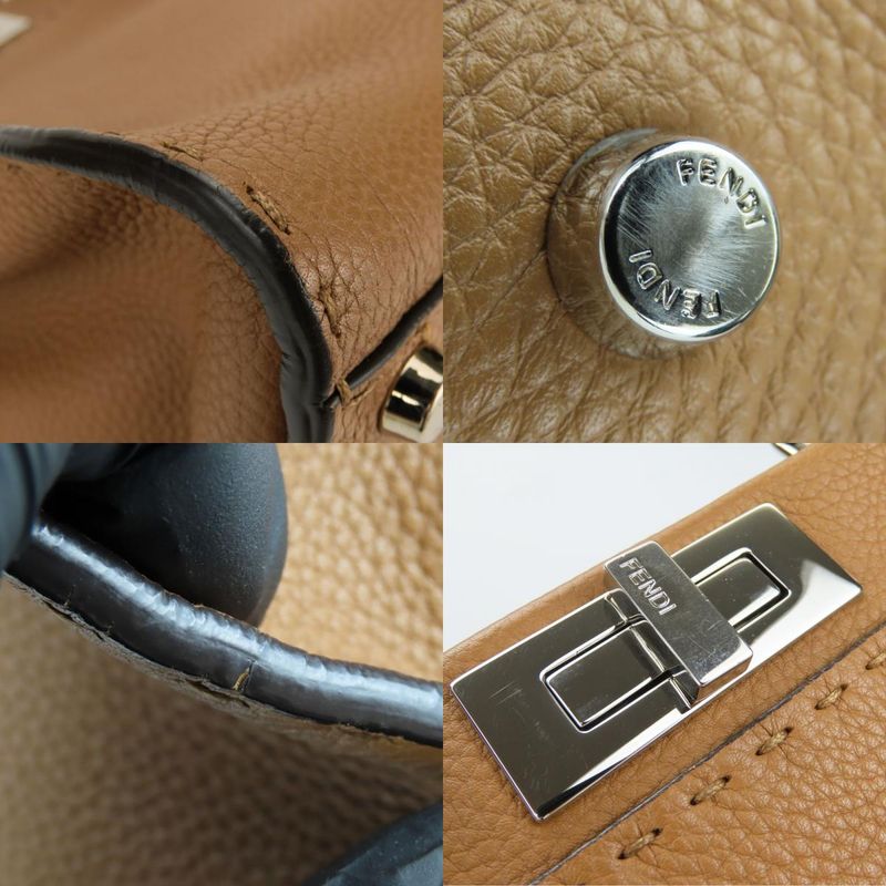 Fendi Handbag Peekaboo 8bn290 Selleria Leather Brown Silver Hardware 2WAY