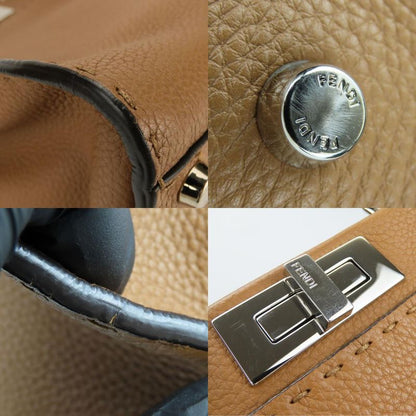 Fendi Handbag Peekaboo 8bn290 Selleria Leather Brown Silver Hardware 2WAY
