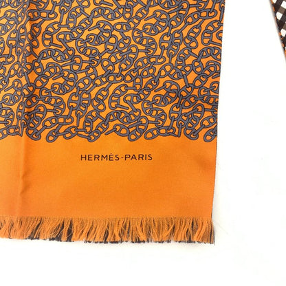 Grade Hermes Chaine D'ancre Scarf Reversible Chain Pattern Checkered Orange X
